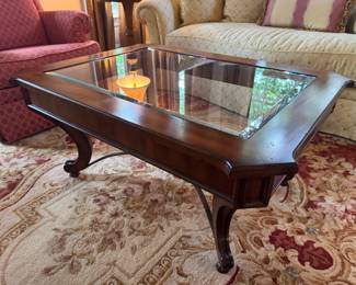 Ethan Allen Rectangular Mahogany Base with Glass Top Coffee Table (43-1/2"W x 33-1/2"D x 20"H)