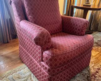 Ethan Allen Checkered Red Upholstered Armchair (36"W x 42"D x 34" Back Height)
