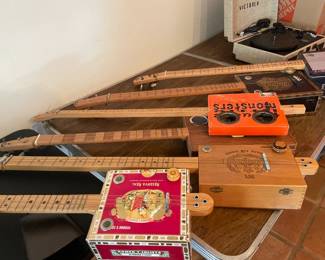 Cigar box guitars, portable record player