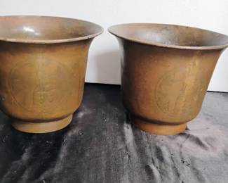 Etched Asian Bronze Planters