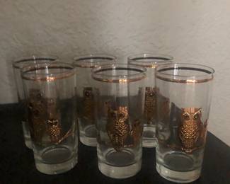 Set of 6 22Kt gold embellished Culver MCM Owl glasses
