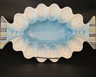 Vintage Ceramic Blue & White Fishtail Egg Plate