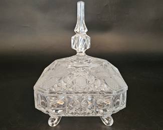 Vintage Crystal Footed Powder Box w/ Pyramid Lid