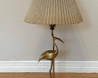 Vintage Brass Stork Lamp w/ Accordian Shade, 1/2