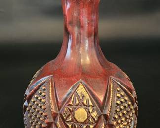 Mid Century 1970's Cranberry Chalkware Decanter