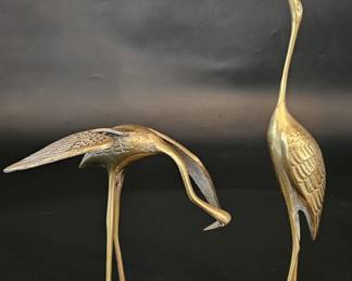 2-Vintage Standing Brass Crane Figurines