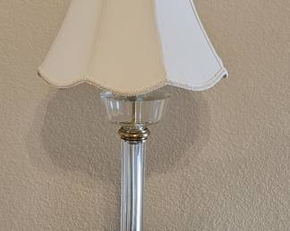Vtg. Crystal Lamp w/ Brass & Scalloped Shade, 1/2