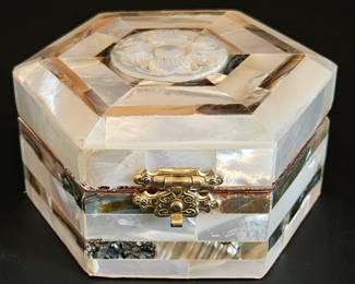 Mother of Pearl & Brass Hinged Lid Trinket Box