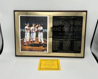 26 Mickey Mantle, Willie Mays, Duke Snider SIGNED Photograph  Plaque w COA, My Favorite Players Inc.