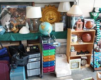 MSU Collectibles, MSU basketball, MSU “Christmas Village” buildings, Sparty, storage bins, lamps, vases, luggage