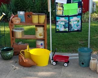 Radio Flyer, water cans, posters