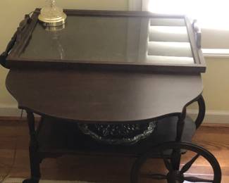 Bar Cart with drop leaves and glass tray