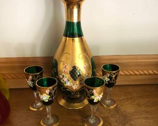 Czech Glass Decanter w/ 4 cordials
