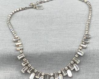 Signed Weiss Costume Baguette Rhinestone Necklace, 1950s