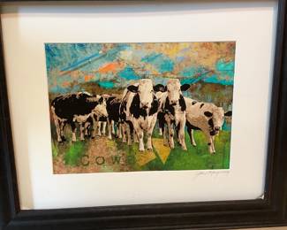 Signed limited edition 2/100 lithograph Cows
