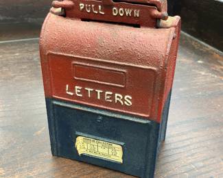 Antique Cast Iron Post Office Mailbox Bank