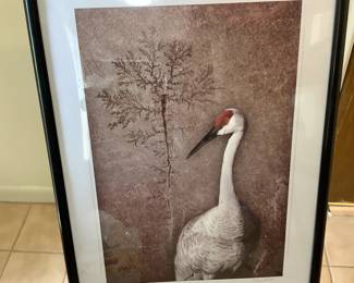 Sandhill Crane With Fossil Tree Poster By Diane Farris, 2018, Signed