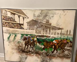 MASSIVE horse racing painting by Lee Reynolds over 5 ft x 4 ft!!!