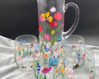 Hand painted pitcher and glasses