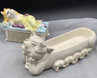 Fitz and Floyd pigs and Miss Piggy Trinket box
