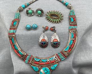 Tibetan Statement Necklace With Turquoise