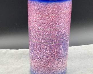 Taylor Backes Signed Hand Blown Cylinder Swirl Art Vase, 1980s