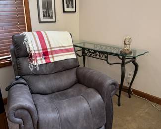 Leather Electric Chair - Automatic, excellent condition along with glass and iron table