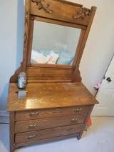 antique oak dresser with swivel mirror $200