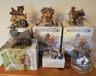 Boyds Bears: (top row L to R ) Wee Bear Daycare Center edition 2E/piece 1224 (2001); Public Library edition 4E/piece 949 (2000); The Boyds Bearly A School edition 1E/piece 1076 (2000) (bottom row L to R) Miss Macintosh's Schoolhouse edition 4E/piece 406 (2002); C.C. and Sawyer, Hop and Scotch, Alphonse on the Slide figurines; The Chapel in the Woods edition 8E/piece 452 (2000) (no box)