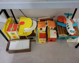 Vintage Fisher Price Parking Ramp Service Center; Vintage Fisher Price Airport and Airplane; and Fisher Price Little People Village