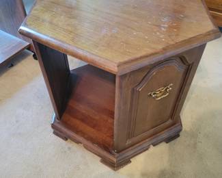 wooden hexagon end table (wear on top surface)
