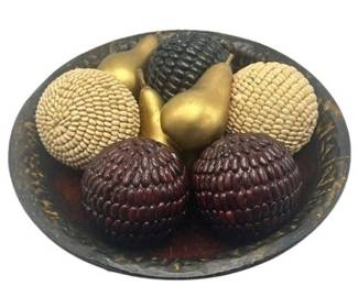 Lot 210 Decorative Centerpiece Bowl With Faux Apples and Pears