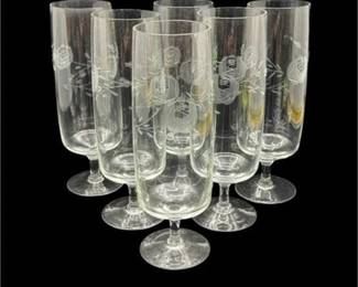 Lot 247
Vintage Crystal Glass Etched Floral Design Champagne Flutes, Set Of Six (6)