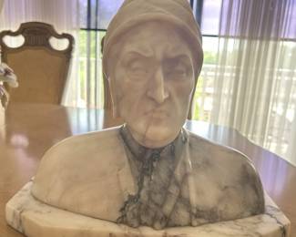 Dante Alighieri Marble Bust Sculpture by Louis Mucy. Made in Italy. Approximately 16" wide. Selling for $500