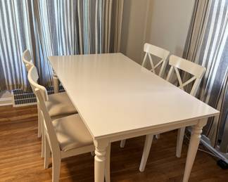IKEA WHITE INGATORP Extendable Table + 4 INGOLF Chairs