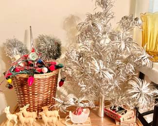 Vintage Tabletop Silver Pom Pom Aluminum Christmas Tree and other Vintage Christmas 