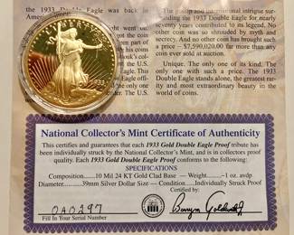 1 Reproduction Gold Double Eagle Proof (Not Solid Gold)