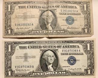 2, $1 Silver Dollar Certificates 
