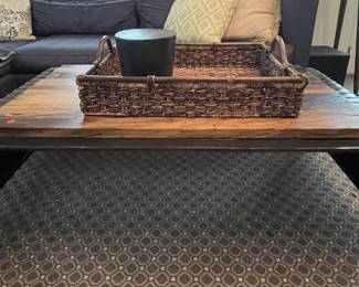 VINTAGE METAL AND WOOD TOP COFFEE TABLE