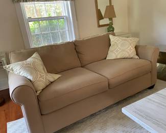 POTTERY BARN COMFORT ROLL ARM NATURAL UPHOLSTERED SOFA -78"W X 36"D X 32"H-