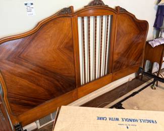 Vintage King Bed Frame with Wood Headboard