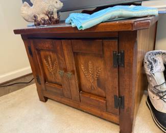 Wooden Cabinet, Glazed Ceramic Fish Sculpture