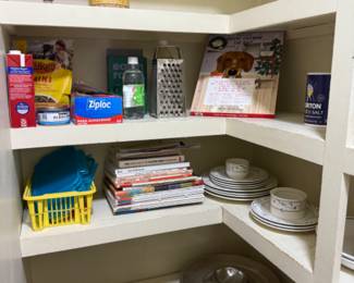 Pantry Items, Plates, Cooking Books