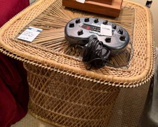 Rattan Table, Mid Century Arts & Crafts Style Wood Lamp, Bass Pod