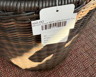 Woven Stool with Upholstered Top