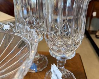 VTG 2pc Crystal Candle Holder Pair