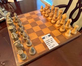 Vintage 33 pc Ceramic and Wood Chess Set