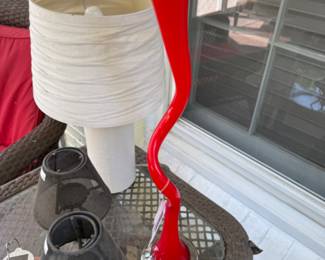 Table Lamp, Vintage MCM Style Red Glass Vase