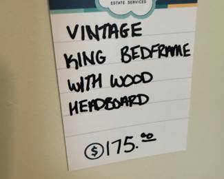 Vintage King Bed Frame with Wood Headboard