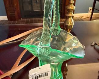 Vtg Uranium Glass Basket